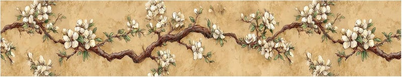 IOHEFY Vintage Blossom Wallpaper Border 196x4 Inch Beige Floral Branch Peel and Stick Wall Border Removable Decorative Vinyl Trim for Bathroom Bedroom Kitchen Living Room Decor - Image 2